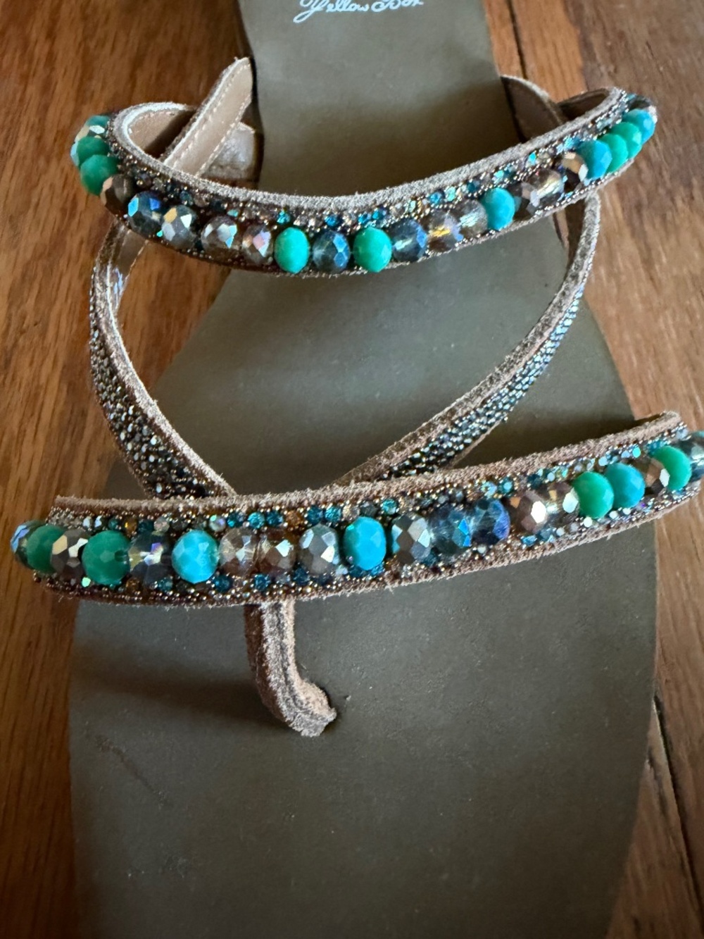 Yellow Box Turquoise Rhinestone Embellished Flip Flop Sandals
